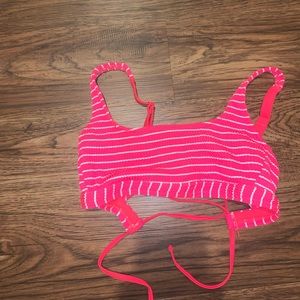 Pink and white striped bikini top